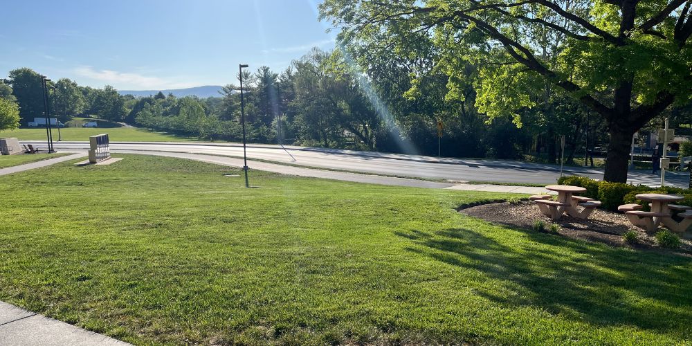 Union Lawn facing JMU letters and Hillside Field