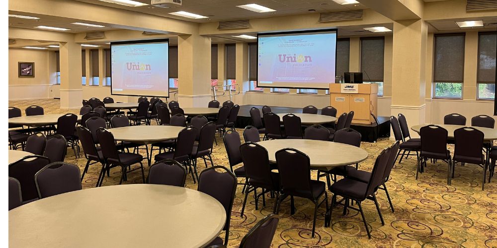 Union Ballroom from right rear of room in banquet style seating