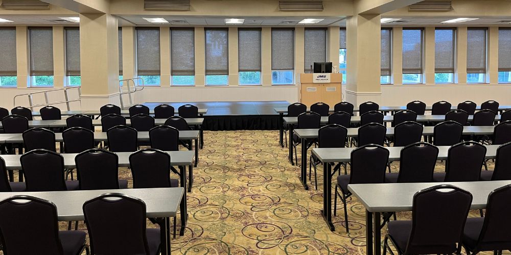 Union Ballroom viewed from left of room in a classroom style setup.