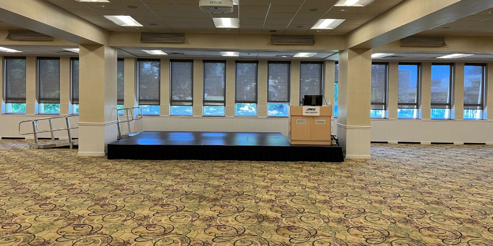 Union Ballroom viewed from center rear of room in an empty style setup.