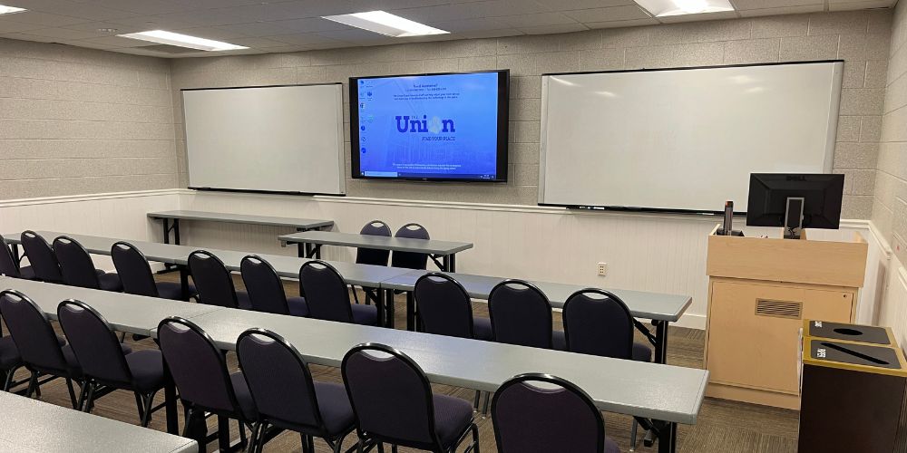 Taylor 206 setup in classroom style seating viewed from right rear of room