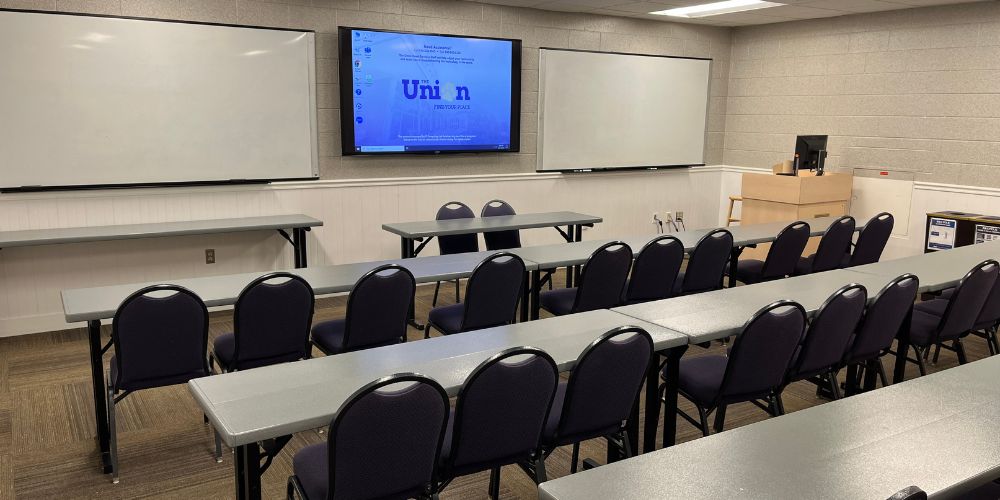 Taylor 206 setup in classroom style seating viewed from left rear of room