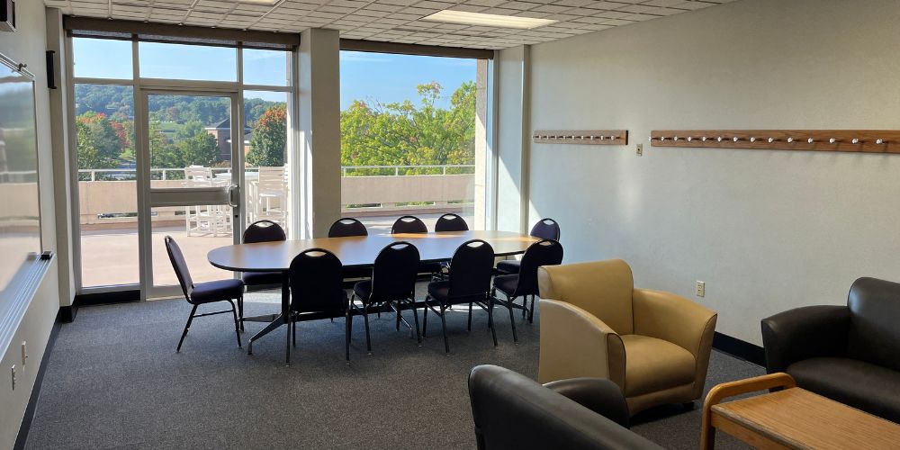 Taylor 307 boardroom setup viewed from left of room