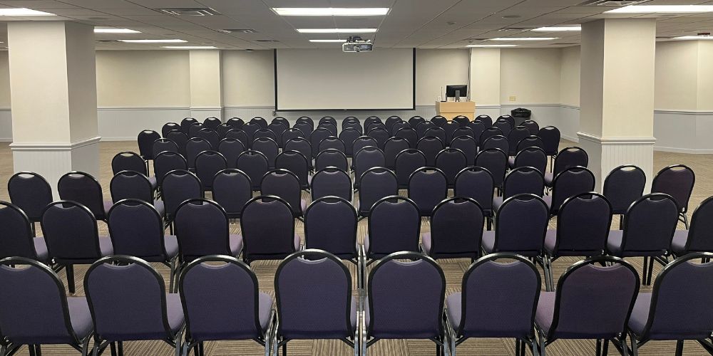 Union 256 setup in theatre style seating viewed from center of room