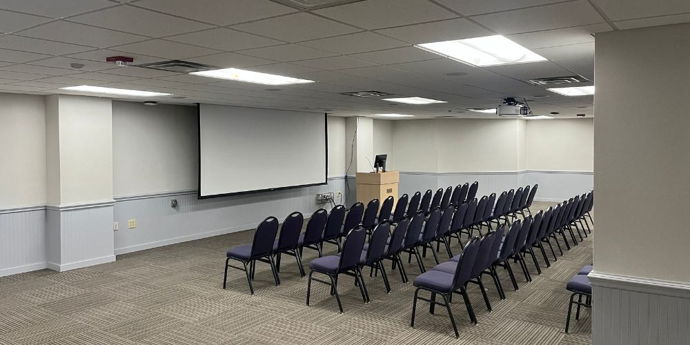 Union 256 setup in theatre style seating viewed from left of room